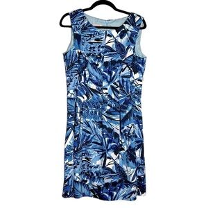 CB Established 1962 Blue Tropical Print Sleeveless Midi Dress Size 12